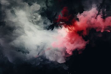 Hazy white and red smoke swirling on black

