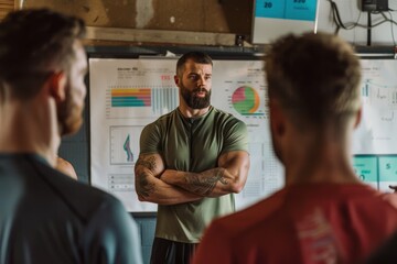 Men's Health and Fitness Workshop with Coach Discussing Physical and Mental Wellness Techniques