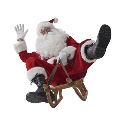 Obraz premium Funny Santa Claus riding a sleigh