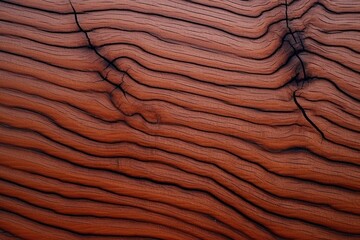 Fototapeta premium Reddish-brown wood with wavy grains and smooth surface