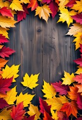 autumn leaves on wooden background