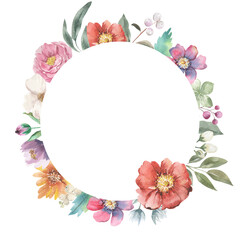 Vivid Watercolour Flower Circle Frame Border