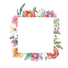 Vivid Watercolour Flower Square Frame Border