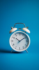 Naklejka premium White Alarm Clock on a Blue Background