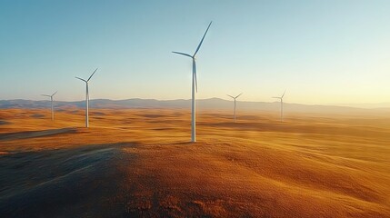 Wind turbines spinning in a vast open field