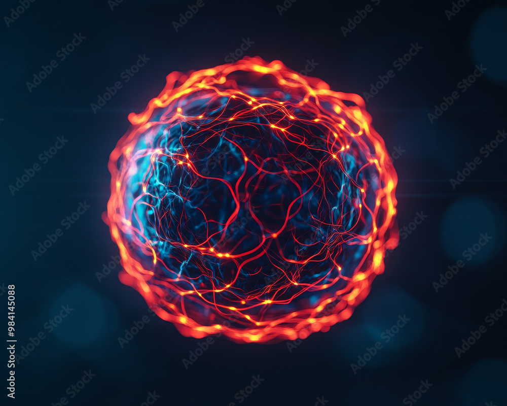 Poster a vibrant visualization of ionized gas, showcasing intricate energy patterns in red and blue hues. t