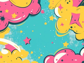 Colorful Cartoonish Playful Background with Whimsical Shapes and Stars