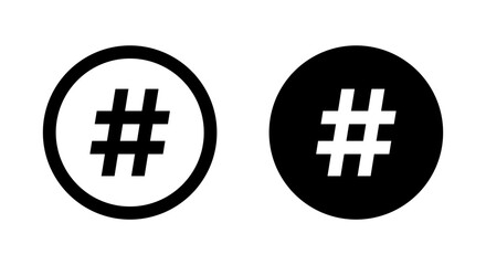 Hashtag icon on black circle. Social media element