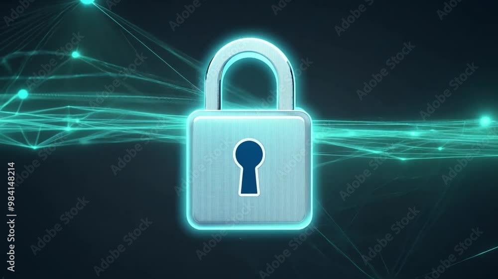 Poster The shiny padlock, prominently displayed against a dark backdrop, represents security and protection. This imagery captures the essence of safeguarding information and privacy.
