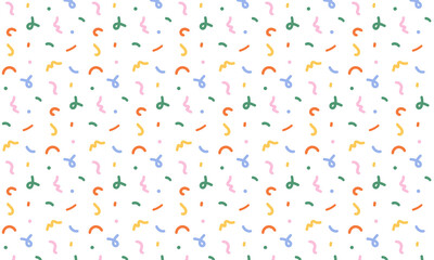 Abstract Repeat Memphis Pattern, Confetti, Colorful Minimalistic Retro Background, Simple Flat Artwork