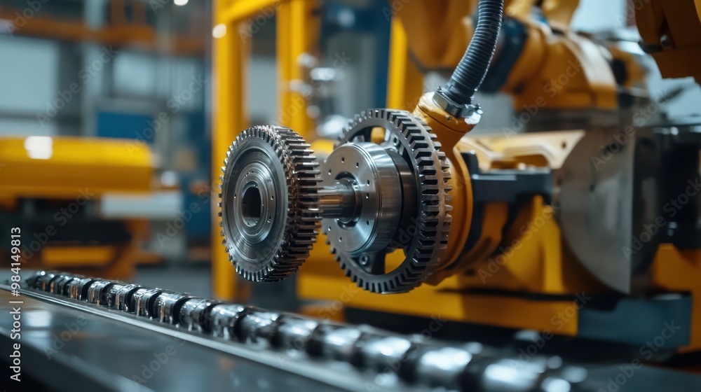 Aufkleber precision industrial robot handling automated mechanical gears in high-tech production facility