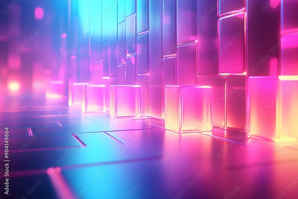 Poster colorful abstract display of glowing blocks digitally