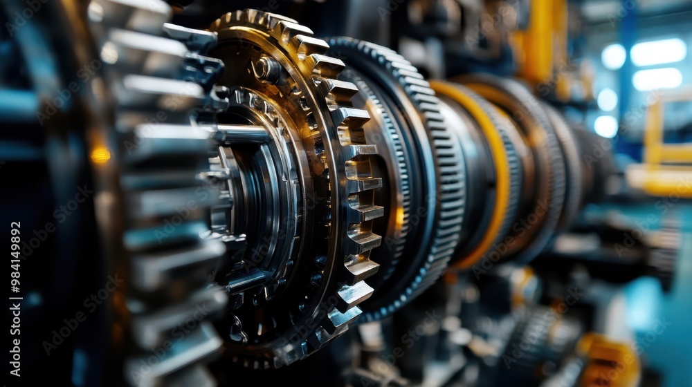 Aufkleber precision engineering: close-up of interconnected gears in modern mechanical device