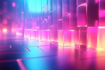 Obraz premium Colorful abstract display of glowing blocks digitally