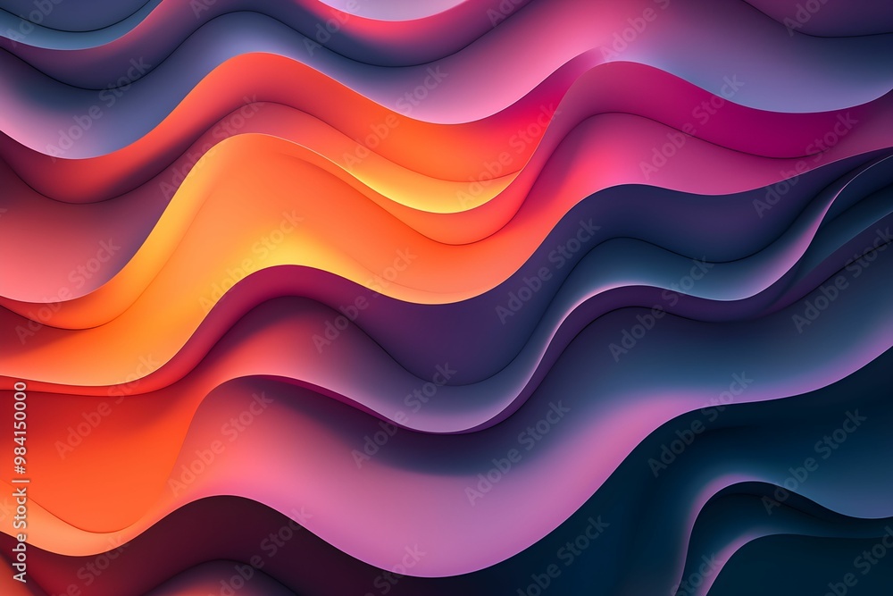 Poster vibrant wave patterns in a colorful gradient at dusk