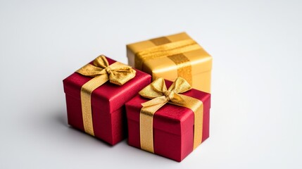 Detailed Diwali gift boxes wrapped in golden and red paper isolated on a white background tied with silk ribbons symbolizing prosperity and festive spirit 