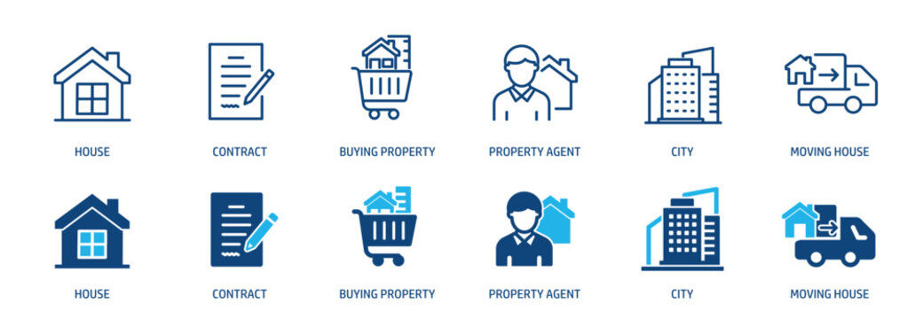 Real estate line and glyph solid icons collection. Minimal icon and symbol series vector illustration