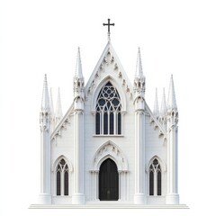 Obraz premium Elaborate cathedral-style church with flying buttresses and rose window in classic Gothic design isolated on white background 