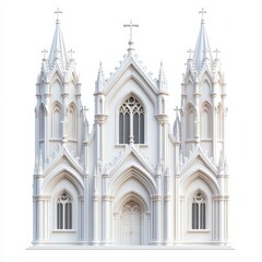 Naklejka premium Elaborate cathedral-style church with flying buttresses and rose window in classic Gothic design isolated on white background 