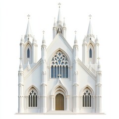 Fototapeta premium Elaborate cathedral-style church with flying buttresses and rose window in classic Gothic design isolated on white background 