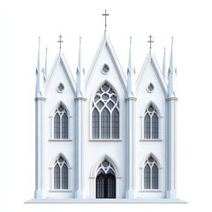 Fototapeta premium Elaborate cathedral-style church with flying buttresses and rose window in classic Gothic design isolated on white background 