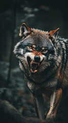 Obraz premium Wolf an iconic apex predator, embodies both grace and ferocity. With its sleek fur, keen senses, and haunting howl, the wolf roams the forests and plains in packs, displaying remarkable. 