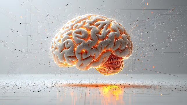 Glowing Brain with Digital Connections Background