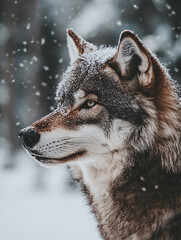 Fototapeta premium Wolf an iconic apex predator, embodies both grace and ferocity. With its sleek fur, keen senses, and haunting howl, the wolf roams the forests and plains in packs, displaying remarkable. 