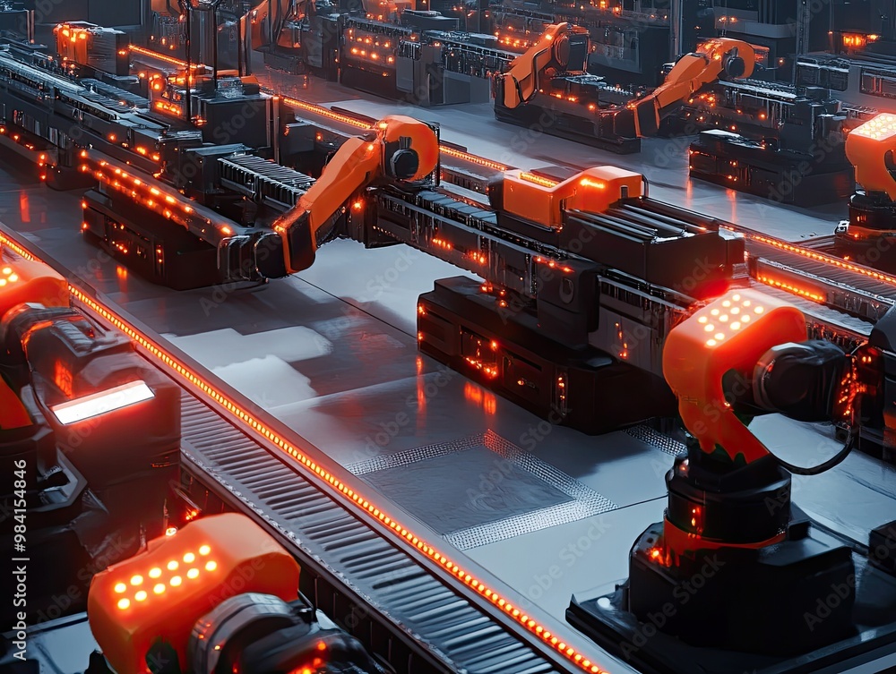Poster a smart industry factory, fully automated with ai systems controlling production in real time