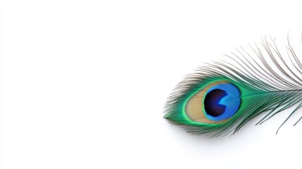 Obraz premium Peacock feather with vibrant hues and Diwali greetings written in a delicate script isolated on white background elegant festive symbol 