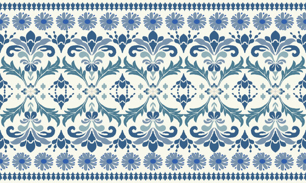 Motifs Ikat floral paisley embroidery floral.ikat ethnic oriental pattern traditional.Oreintal Flora Damask Seamless pattern embroidery. Design for carpet,cover.wallpaper,wrapping,clothing,ceramic pro