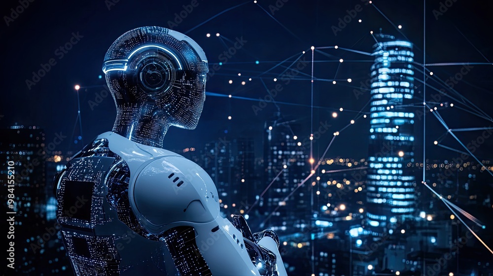 Poster ai in industry, analyzing data and predicting trends to enhance productivity and reduce waste
