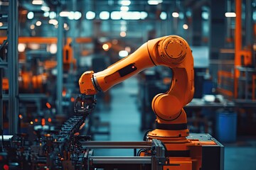 AI-controlled machinery optimizing production in a modern industrial facility