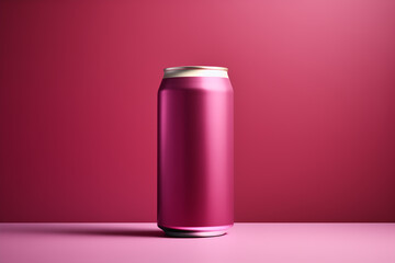 Aluminum can mockup in a pinkish-red color, suitable for a soda or energy drink
