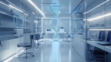 Biotech industry startup focusing on DNA research and medical innovation in a sleek lab