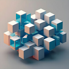 Abstract 3d rendering of geometric shapes Composition with squares Cube for poster cover branding banner placard