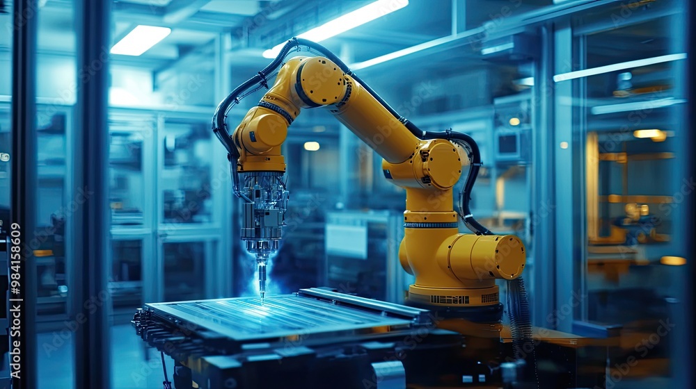 Poster industry 4.0 advanced production systems, with ai analyzing real-time data for efficiency