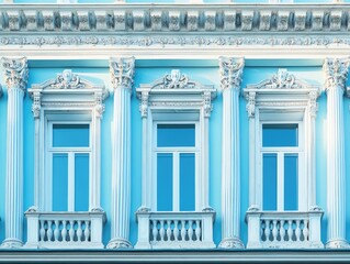 Obraz premium Light blue architectural details on a classical building, including ornate columns and window frames