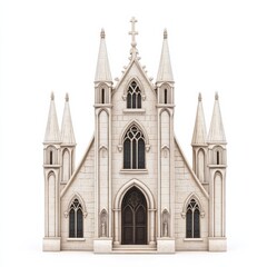 Obraz premium Towering neo-Gothic church with intricate stone carvings and pointed arches isolated on white background 