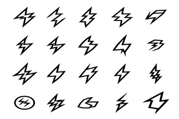 Black Lightning Bolt Icon Set – Dynamic and Minimalist Energy Symbols for Branding, Web, and Graphic Design.