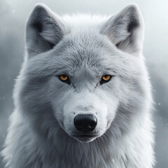 Obraz premium A wolf stands and stares at the cold forest. 