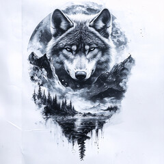 A wolf stands and stares at the cold forest.
