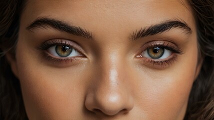 "Mujer con una mirada empoderada, destacando sus ojos claros y maquillaje impecable. Sus ojos resaltan con precisión, reflejando confianza y belleza, capturando un momento de fuerza y elegancia.