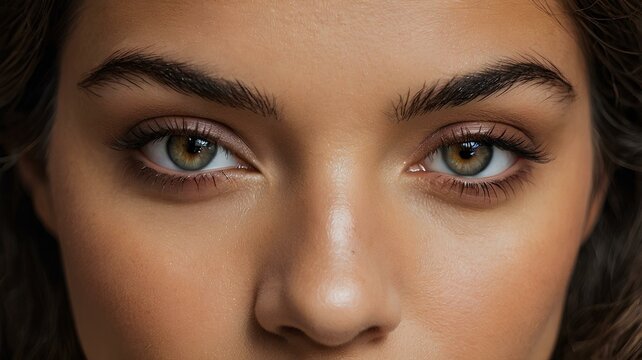"Mujer con una mirada empoderada, destacando sus ojos claros y maquillaje impecable. Sus ojos resaltan con precisi&oacute;n, reflejando confianza y belleza, capturando un momento de fuerza y elegancia.