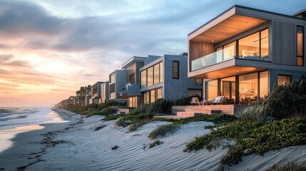 A series of luxury beachfront condos, each with fiber cement siding designed to mimic the shifting sands and waves, offering both beauty and resistance to harsh saltwater