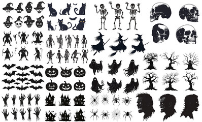 Set of Halloween, the silhouette with transparent background