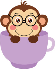Cute monkey with glasses inside a cup