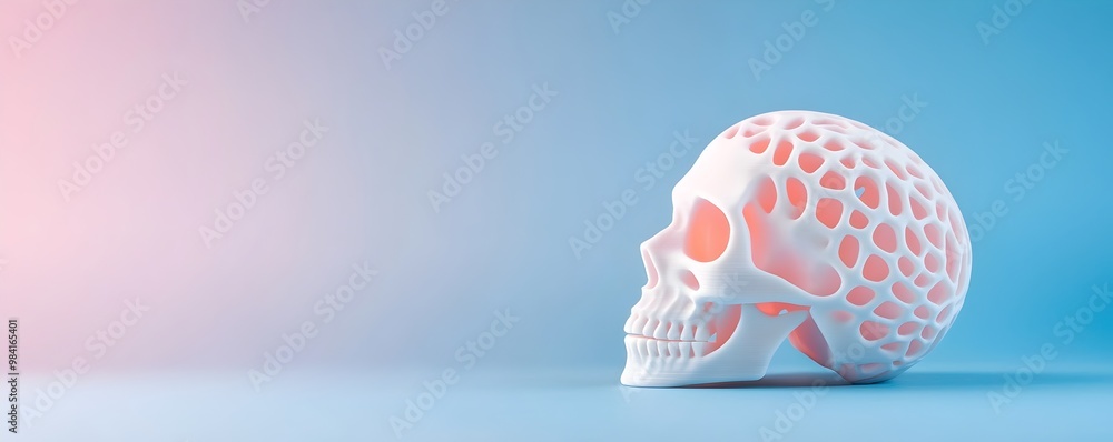 Aufkleber futuristic 3d printed halloween skull - intricate glowing prototype with unique patterns for spooky 