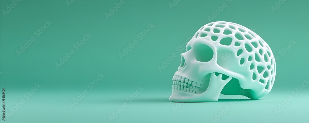 Poster futuristic 3d printed halloween skull - unique glowing prototype with intricate patterns for spooky 