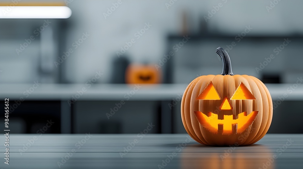 Poster high-tech glowing 3d printed jack-o-lantern prototype - sleek mechanical design for a futuristic hal